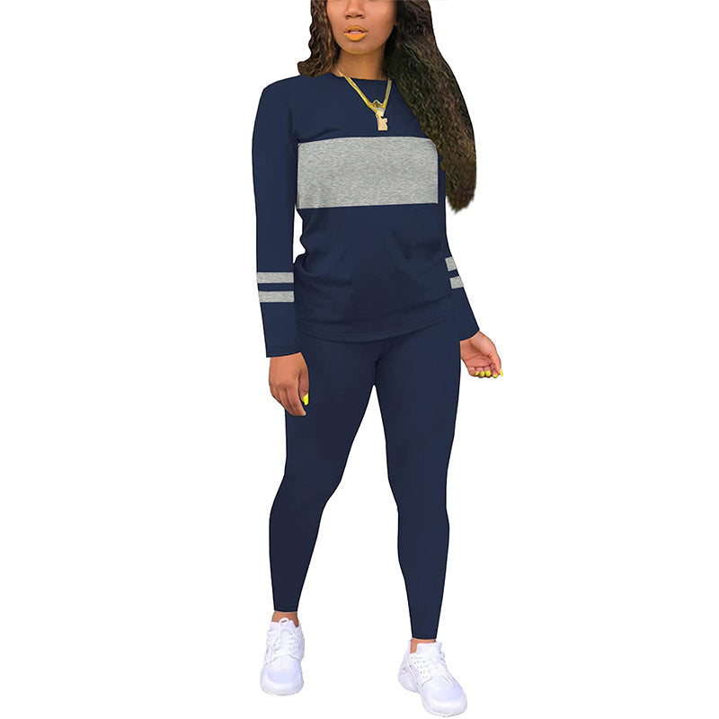 Ensemble 2 pièces pour femme : haut à col rond et pantalon color block