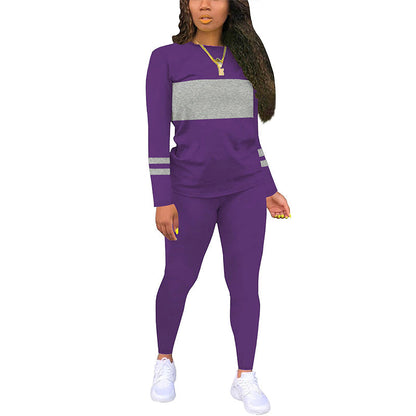 Ensemble 2 pièces pour femme : haut à col rond et pantalon color block