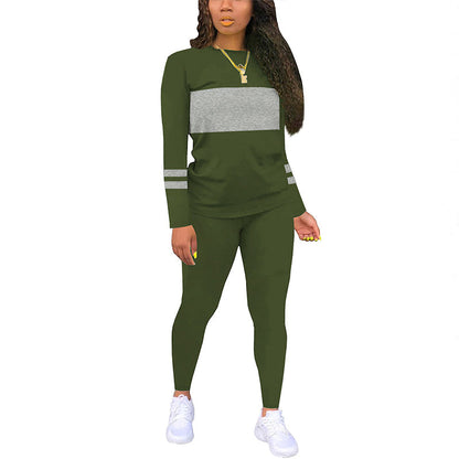 Ensemble 2 pièces pour femme : haut à col rond et pantalon color block