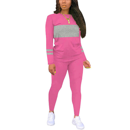 Ensemble 2 pièces pour femme : haut à col rond et pantalon color block