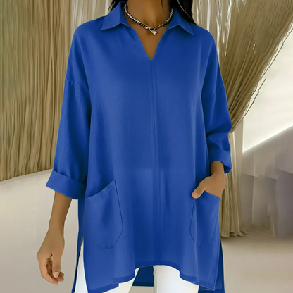 🛍️ Chic Pratique Quotidien - Haut Tunique Femme à Poches et Revers - Style Décontracté & Élégant 【Indispensable Polyvalent】