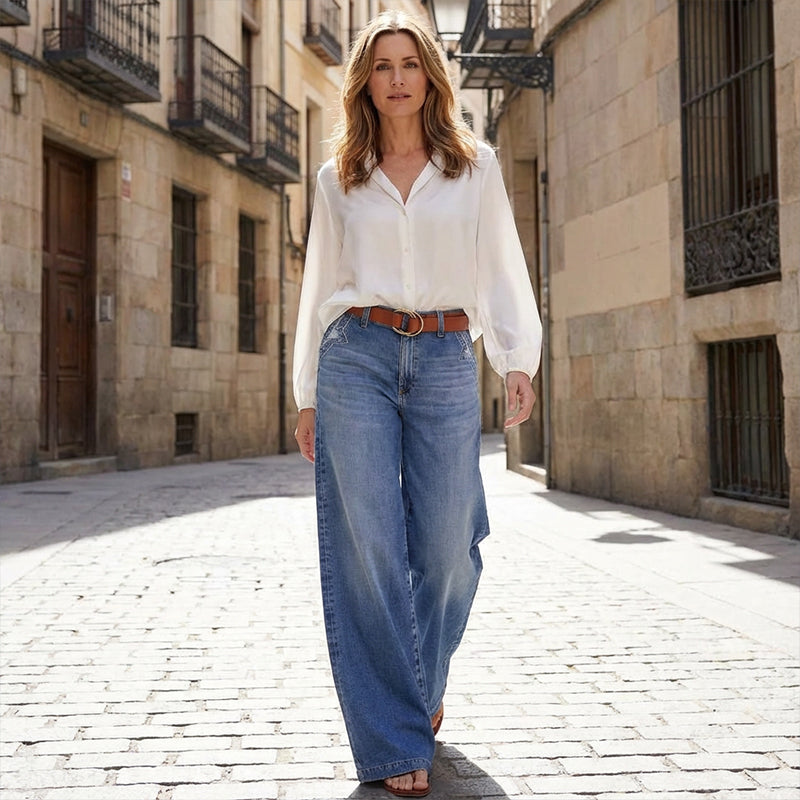 👖50 % de réduction✨ Jean vintage taille haute à jambes larges pour femme