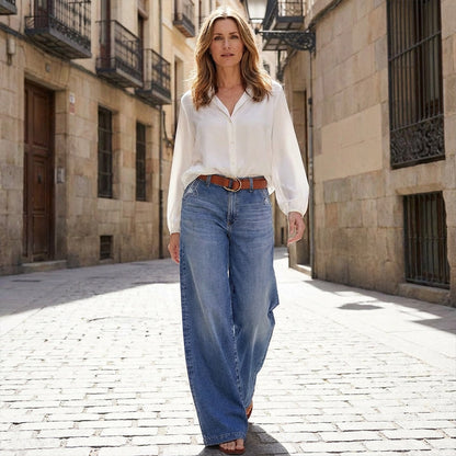 👖50 % de réduction✨ Jean vintage taille haute à jambes larges pour femme