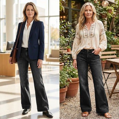 🎉👖50% de réduction ! Jean évasé rétro pour femme – Coupe flatteuse, poches généreuses et denim stretch ultra-confortable
