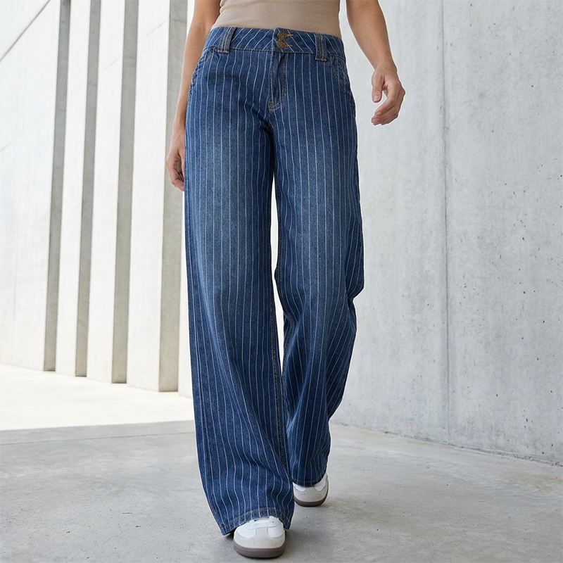 Jean taille basse à rayures Y2K pour femme