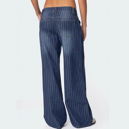 Jean taille basse à rayures Y2K pour femme