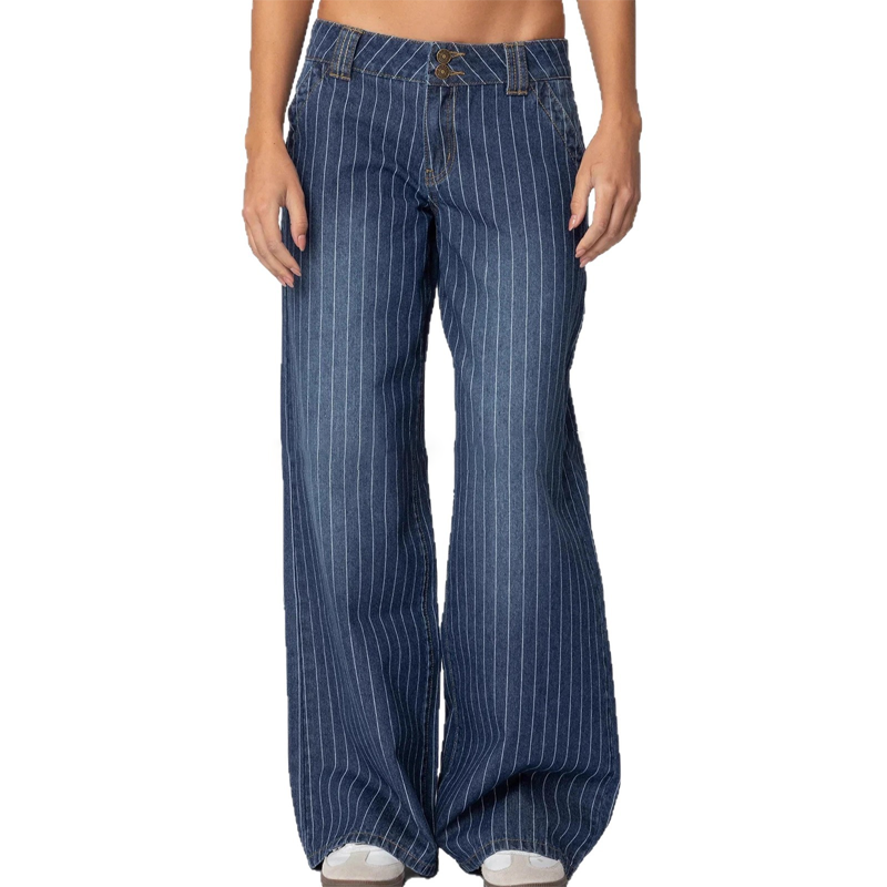 Jean taille basse à rayures Y2K pour femme