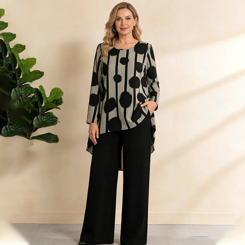Ensemble haut à imprimé asymétrique et pantalon pour femme