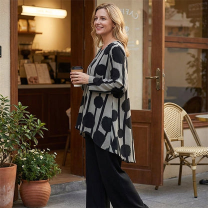Ensemble haut à imprimé asymétrique et pantalon pour femme