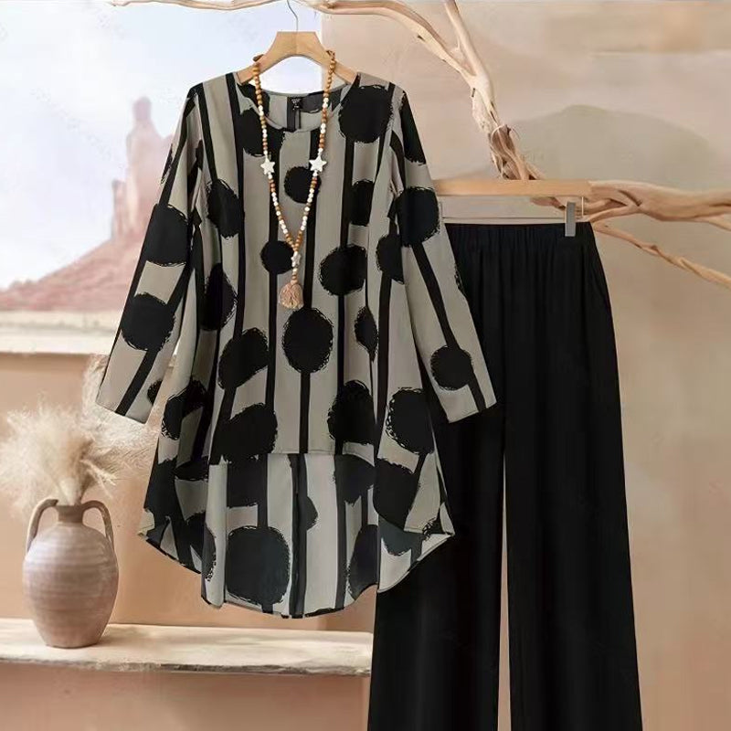 Ensemble haut à imprimé asymétrique et pantalon pour femme