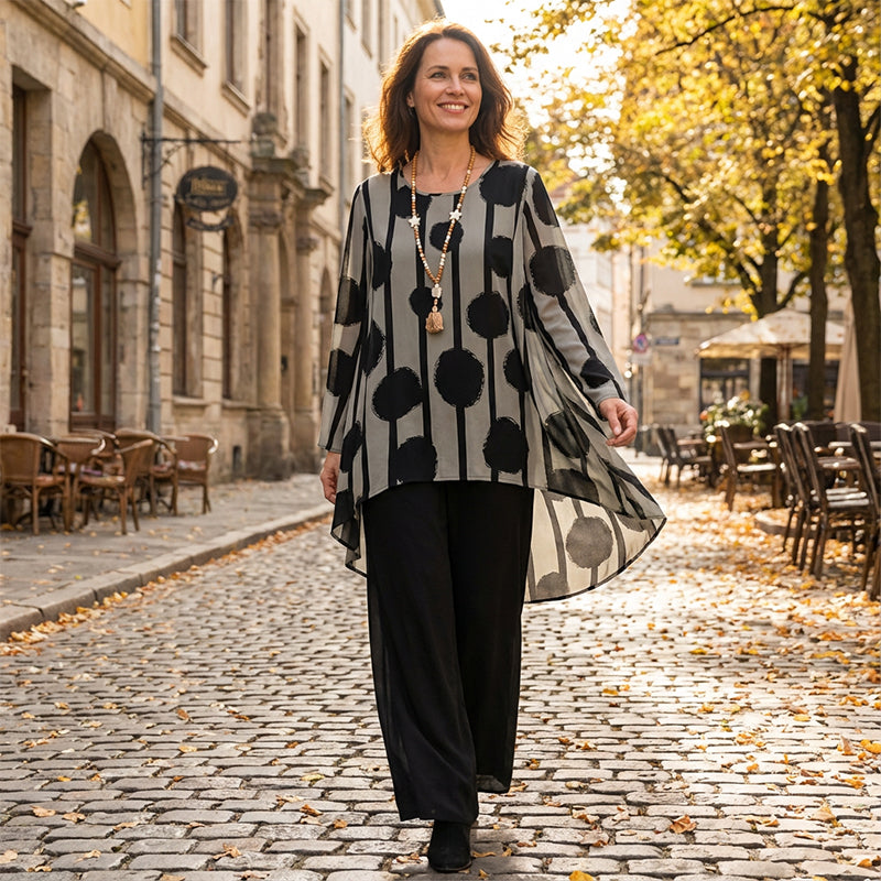 Ensemble haut à imprimé asymétrique et pantalon pour femme
