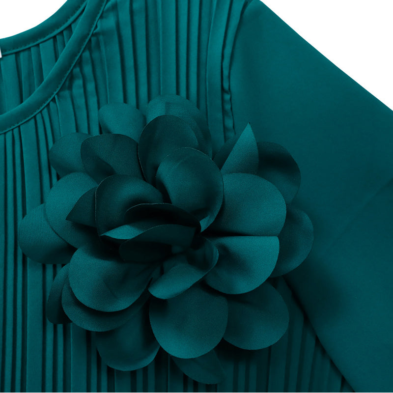 Robe midi plissée à manches 3/4 avec ceinture pour femme
