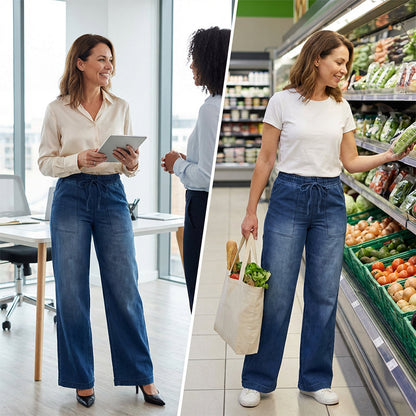 ✨Jean denim à taille élastiquée et jambes larges pour femme