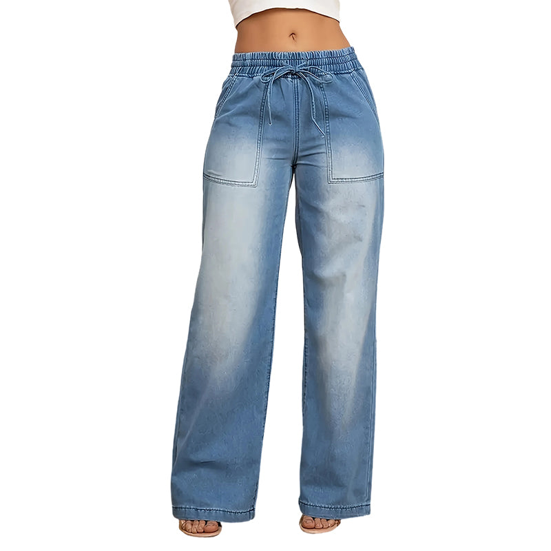 ✨Jean denim à taille élastiquée et jambes larges pour femme