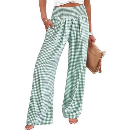Pantalon large à taille haute en vichy pour femme
