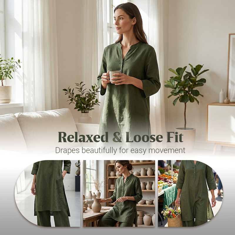 Ensemble composé d'un haut ample uni et d'un pantalon large