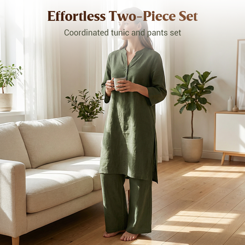 Ensemble composé d'un haut ample uni et d'un pantalon large