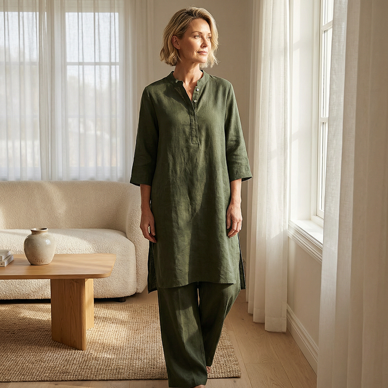 Ensemble composé d'un haut ample uni et d'un pantalon large