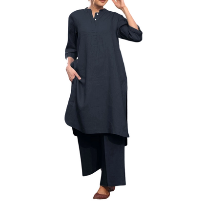 Ensemble composé d'un haut ample uni et d'un pantalon large