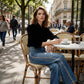 Jean large à jambes larges pour femme, orné de strass