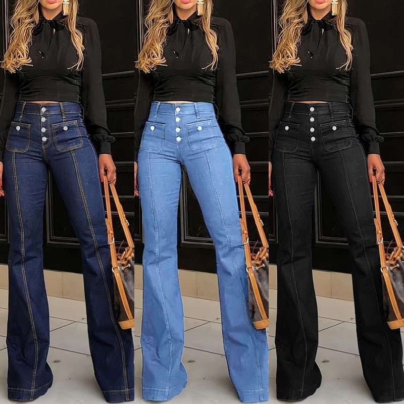 📢📢60 % de réduction !! ⏰Jean évasé taille haute tendance pour femme