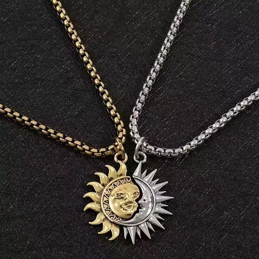 📢📢50 % de réduction !! ⏰Ensemble collier pendentif Sun & Moon Spliced