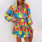 Mini-robe à col en V, manches longues et ourlet volanté pour femme