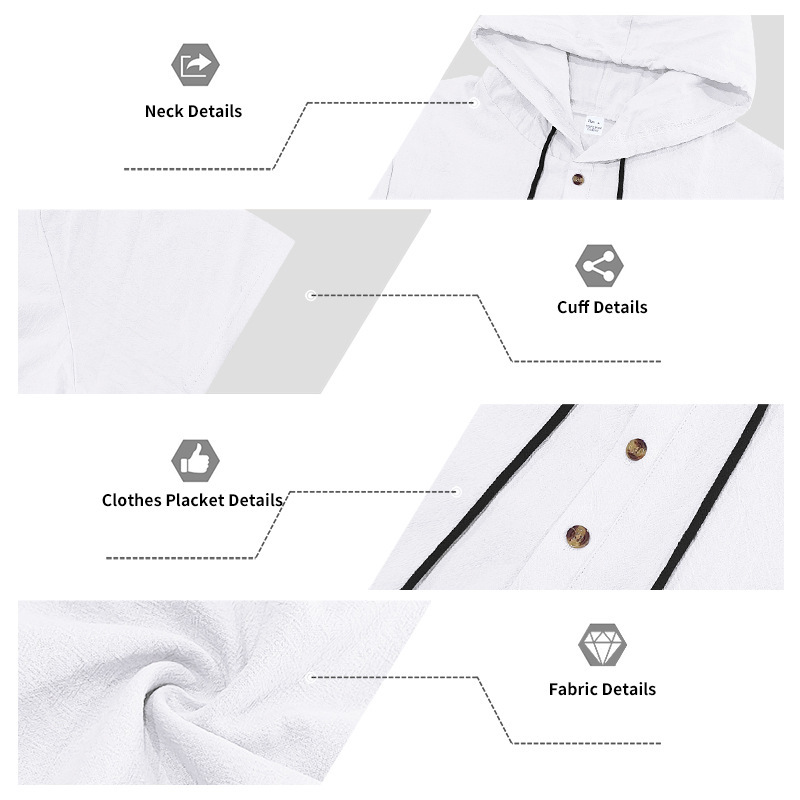 Ensemble deux pièces en lin pour homme : chemise Henley à capuche et pantalon