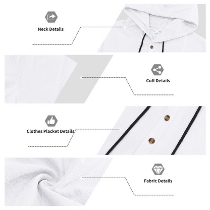 Ensemble deux pièces en lin pour homme : chemise Henley à capuche et pantalon