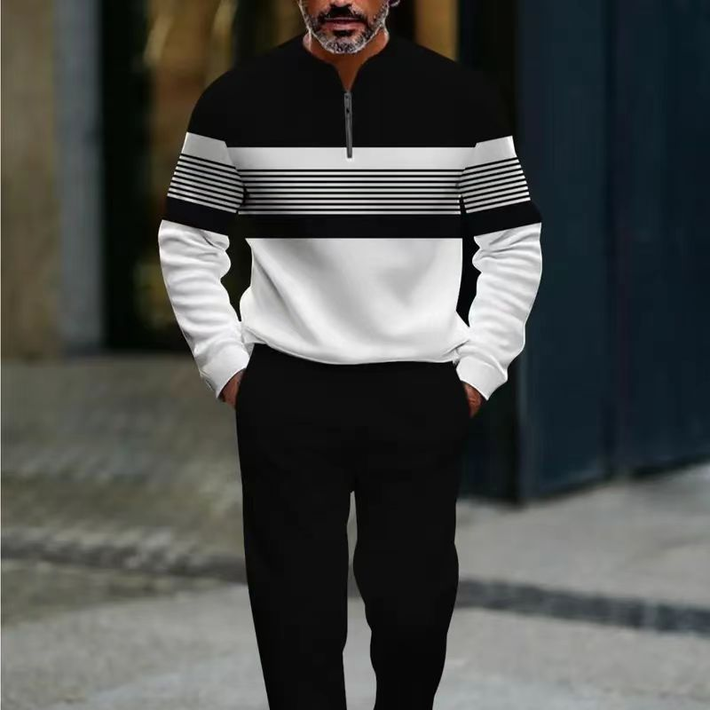 🌿👬Ensemble pour homme avec imprimé graphique, pull et pantalon