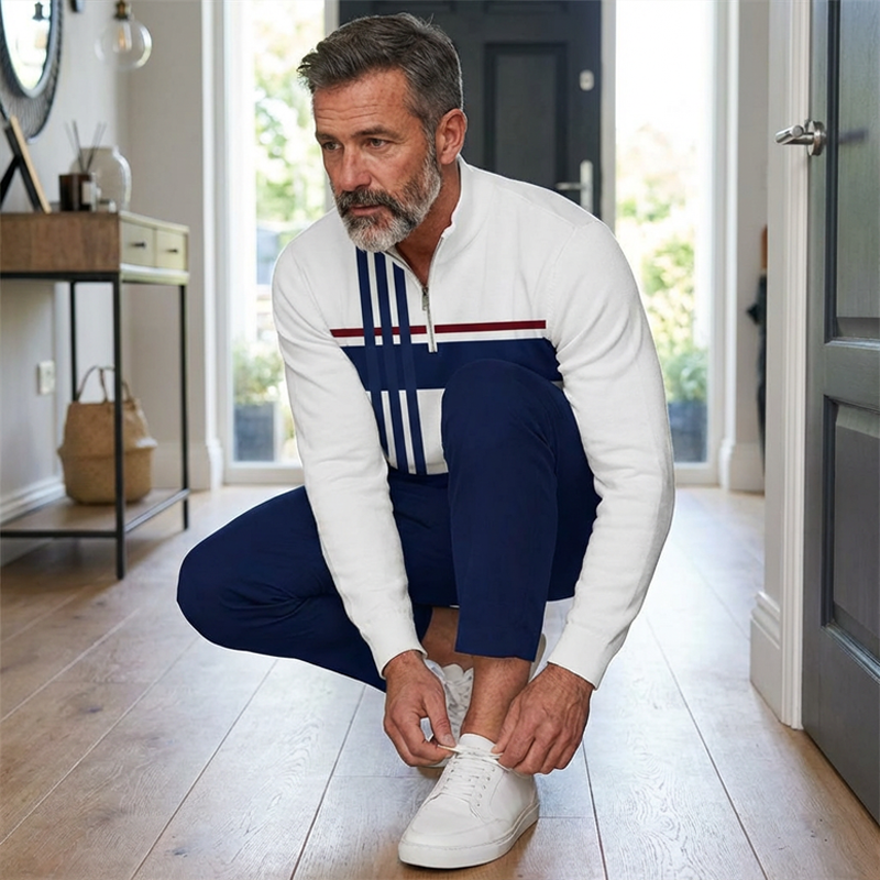 🌿👬Ensemble pour homme avec imprimé graphique, pull et pantalon