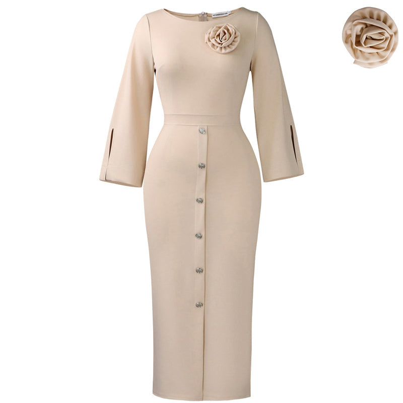 Élégante robe moulante à col rond