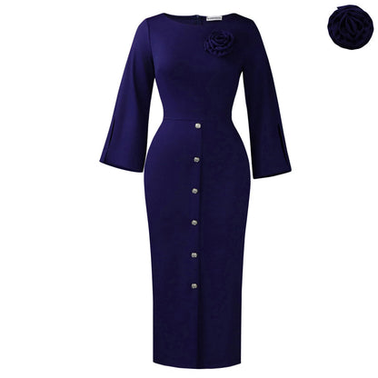 Élégante robe moulante à col rond