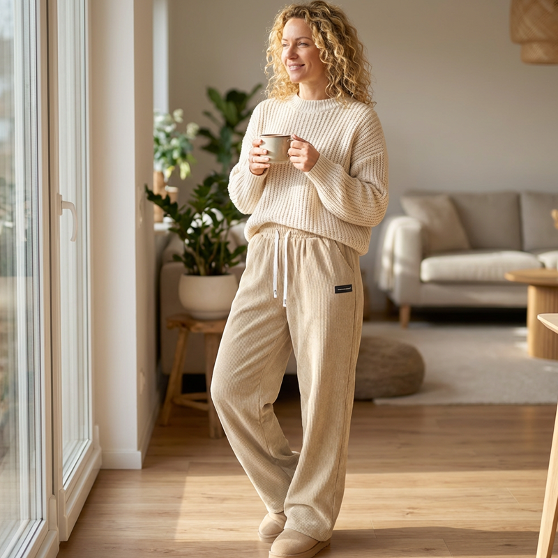 ✨💓Pantalon large en velours côtelé pour femme avec cordon de serrage🔥