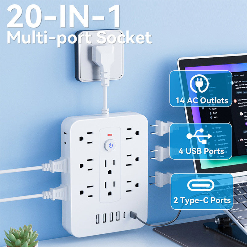 Multiprise 20 en 1 avec protection contre les surcharge