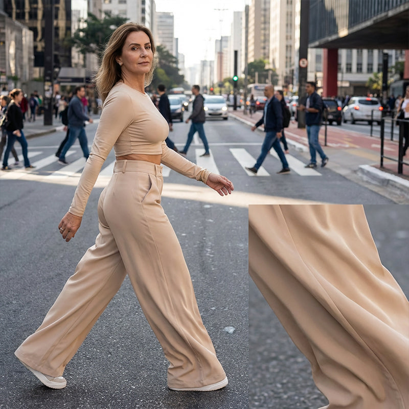 🌸DERNIER JOUR DE L'OFFRE SPÉCIALE - 60 % DE RÉDUCTION💕Pantalon taille haute à jambes larges pour femme, couleur unie