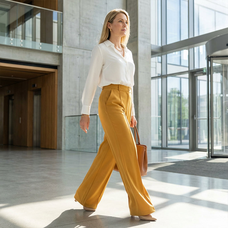 🌸DERNIER JOUR DE L'OFFRE SPÉCIALE - 60 % DE RÉDUCTION💕Pantalon taille haute à jambes larges pour femme, couleur unie