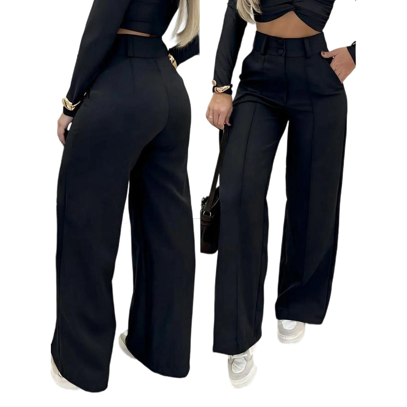 🌸DERNIER JOUR DE L'OFFRE SPÉCIALE - 60 % DE RÉDUCTION💕Pantalon taille haute à jambes larges pour femme, couleur unie