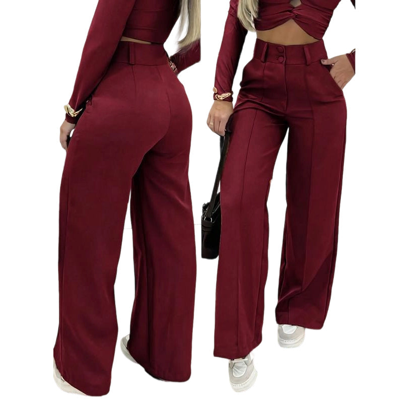 🌸DERNIER JOUR DE L'OFFRE SPÉCIALE - 60 % DE RÉDUCTION💕Pantalon taille haute à jambes larges pour femme, couleur unie