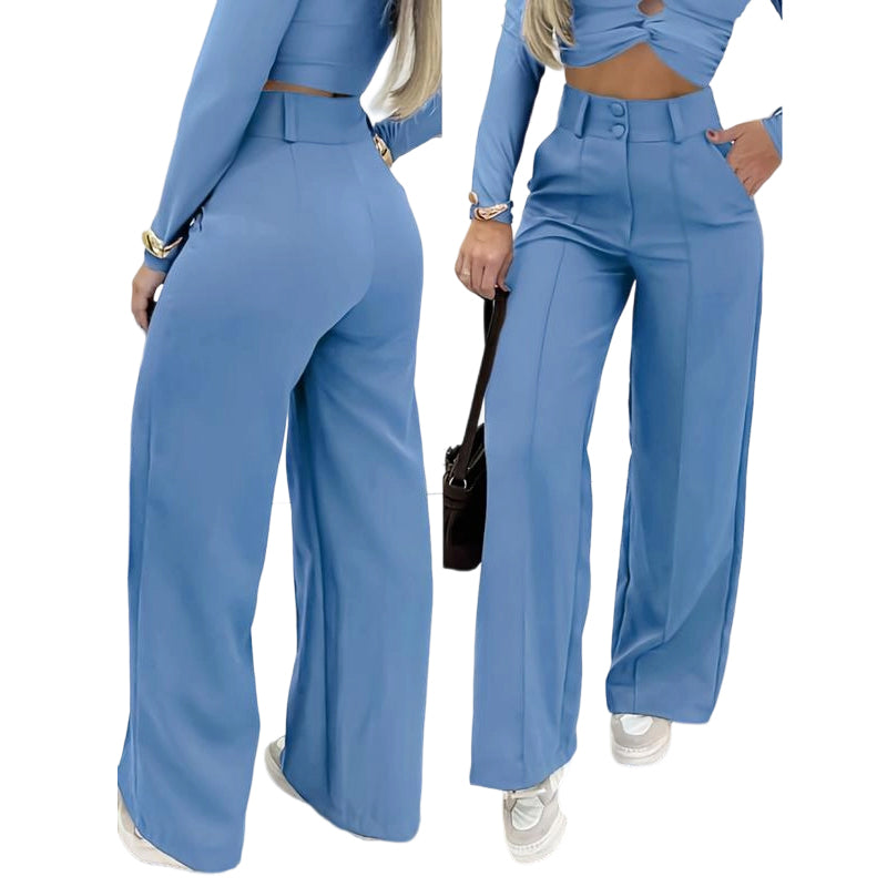 🌸DERNIER JOUR DE L'OFFRE SPÉCIALE - 60 % DE RÉDUCTION💕Pantalon taille haute à jambes larges pour femme, couleur unie