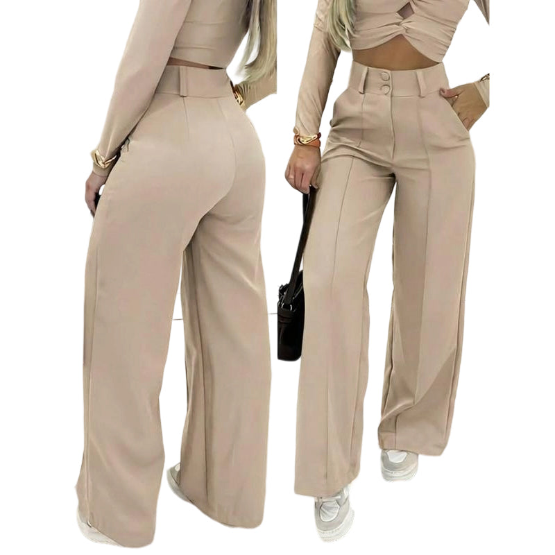 🌸DERNIER JOUR DE L'OFFRE SPÉCIALE - 60 % DE RÉDUCTION💕Pantalon taille haute à jambes larges pour femme, couleur unie