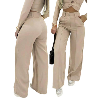 🌸DERNIER JOUR DE L'OFFRE SPÉCIALE - 60 % DE RÉDUCTION💕Pantalon taille haute à jambes larges pour femme, couleur unie