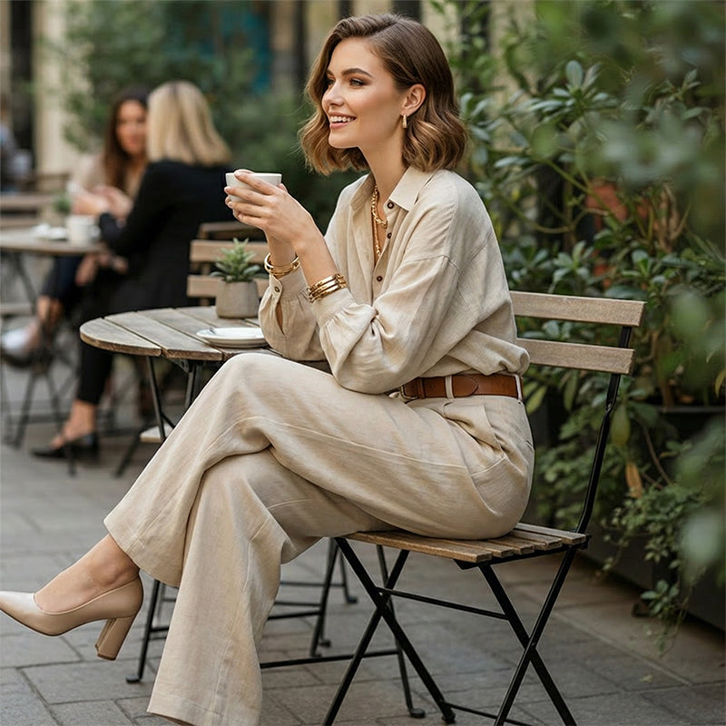 👖 Du Bureau au Café | Ensemble Chemise Large & Pantalon Palazzo 💼【Promo -60%】