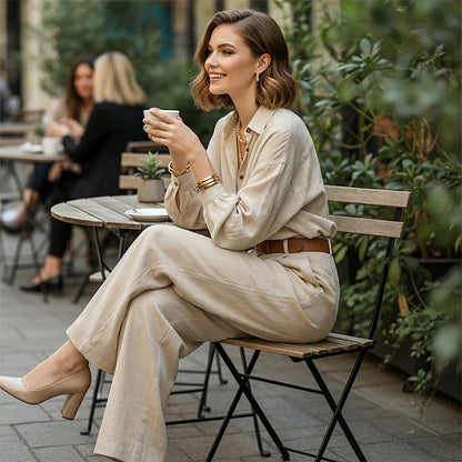 👖 Du Bureau au Café | Ensemble Chemise Large & Pantalon Palazzo 💼【Promo -60%】
