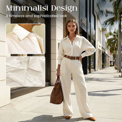 👖 Du Bureau au Café | Ensemble Chemise Large & Pantalon Palazzo 💼【Promo -60%】