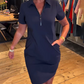 Robe mini décontractée pour femme avec fermeture éclair au quart et poches