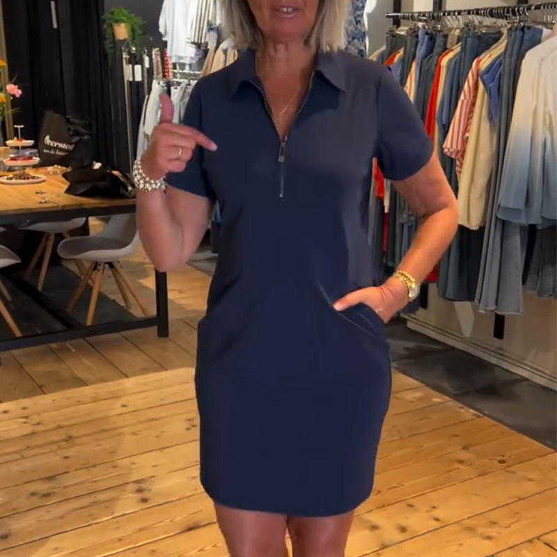 Robe mini décontractée pour femme avec fermeture éclair au quart et poches