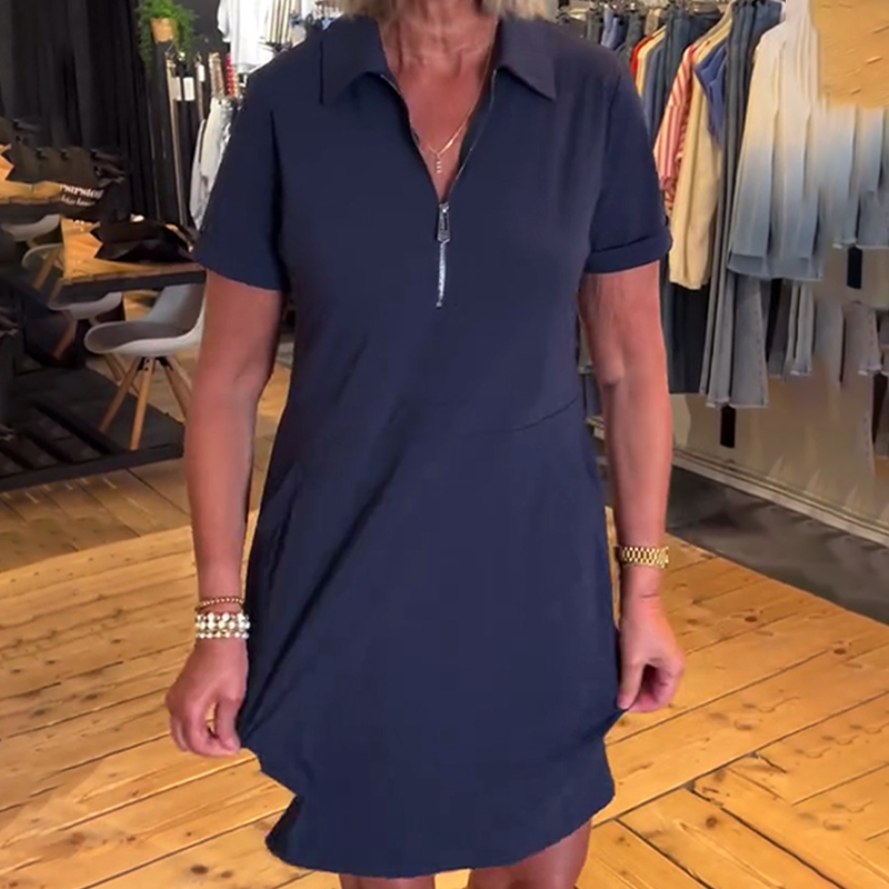 Robe mini décontractée pour femme avec fermeture éclair au quart et poches