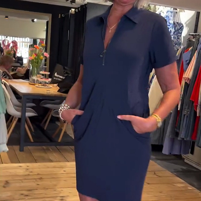Robe mini décontractée pour femme avec fermeture éclair au quart et poches