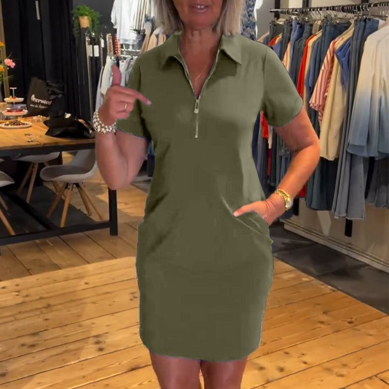 Robe mini décontractée pour femme avec fermeture éclair au quart et poches